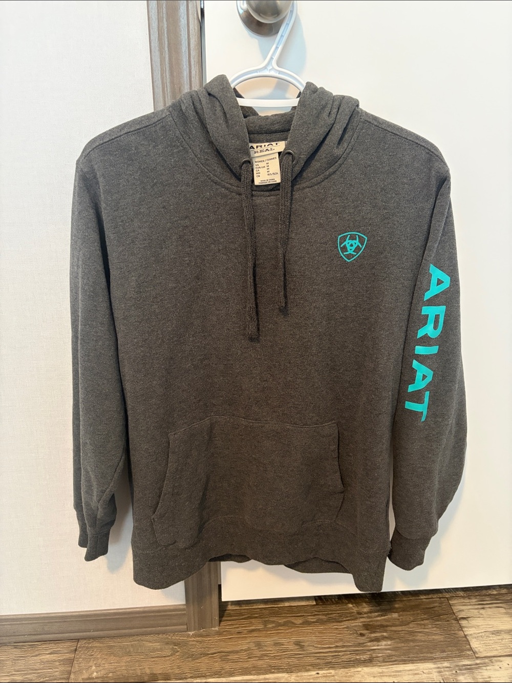 Ariat Women’s Dark Gray Crewneck Hoodie with Teal Logo